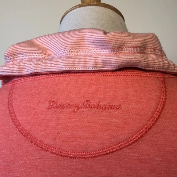 TOMMY BAHAMA Coral Pink Reversible Funnel Neck Zip Sweatshirt Jacket Top XL - Picture 4 of 13